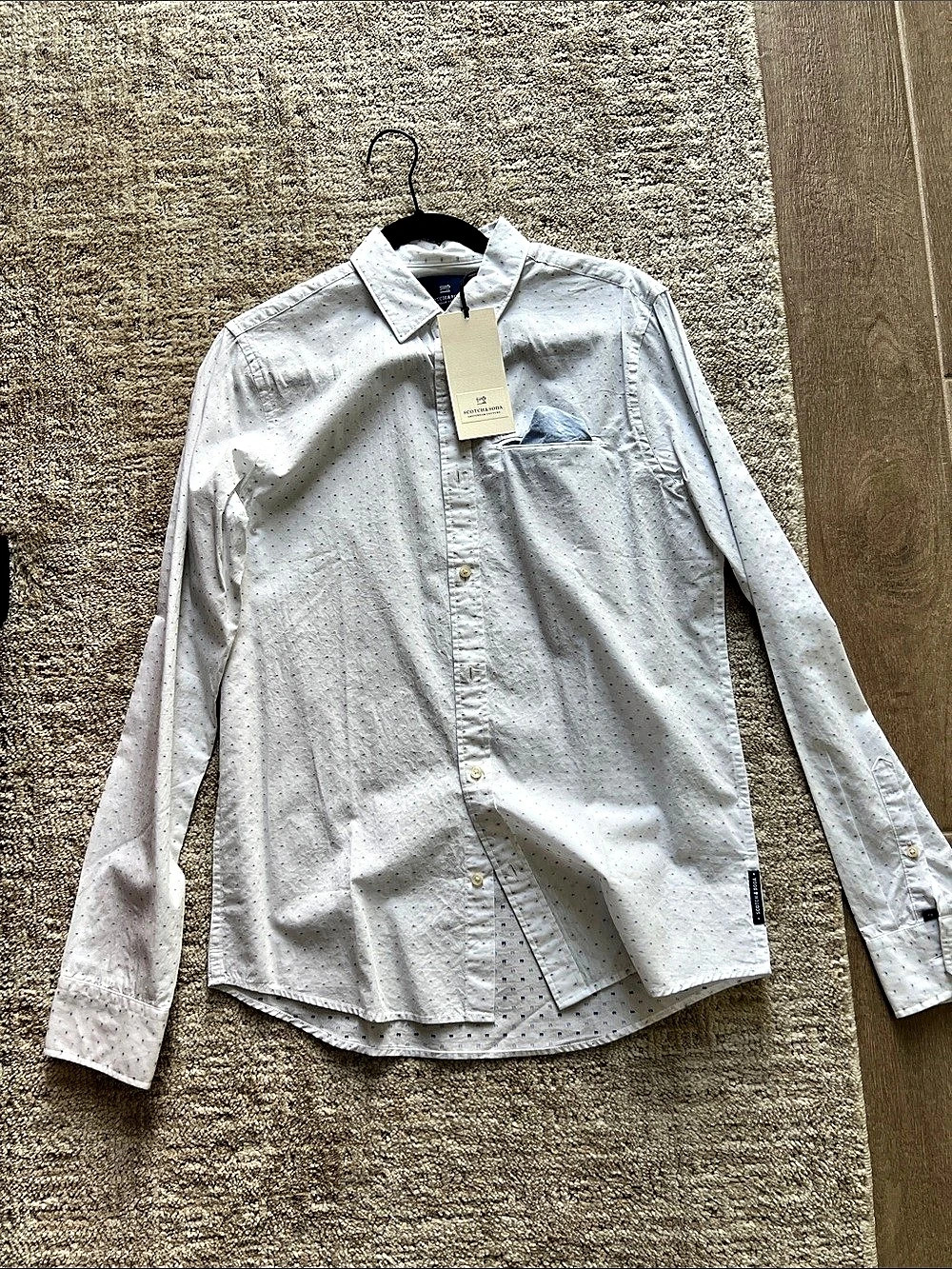 Scotch & Soda Polka Dot Button Down Shirt White & Blue Small